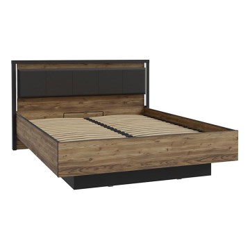 Dobbeltseng med opbevaring OREN 160x200 cm brun/sort
