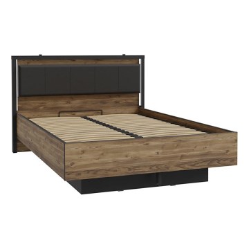 Dobbeltseng med opbevaringsplads OREN 140x200 cm brun/sort