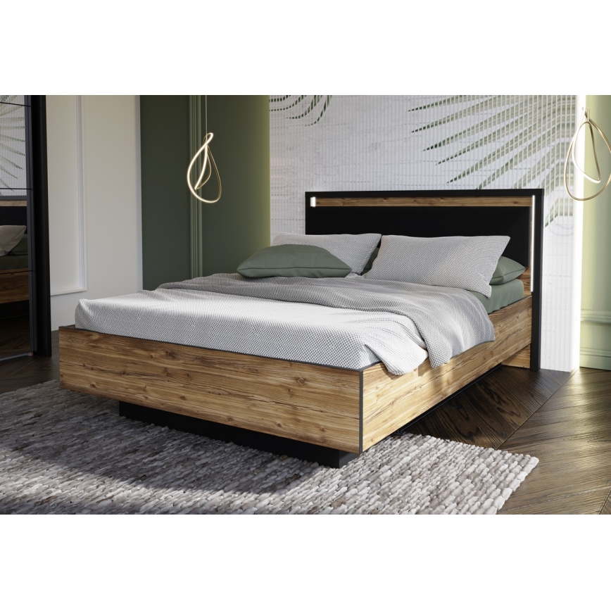 Dobbeltseng med opbevaringsplads OREN 140x200 cm brun/sort