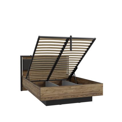 Dobbeltseng med opbevaringsplads OREN 140x200 cm brun/sort