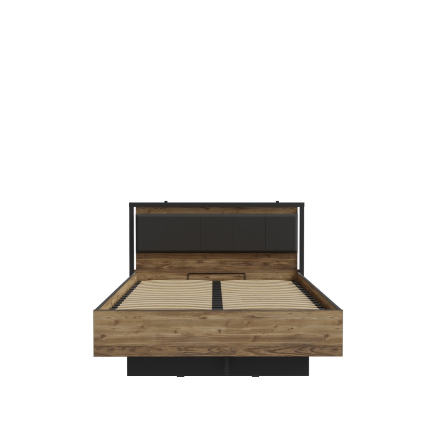 Dobbeltseng med opbevaringsplads OREN 140x200 cm brun/sort