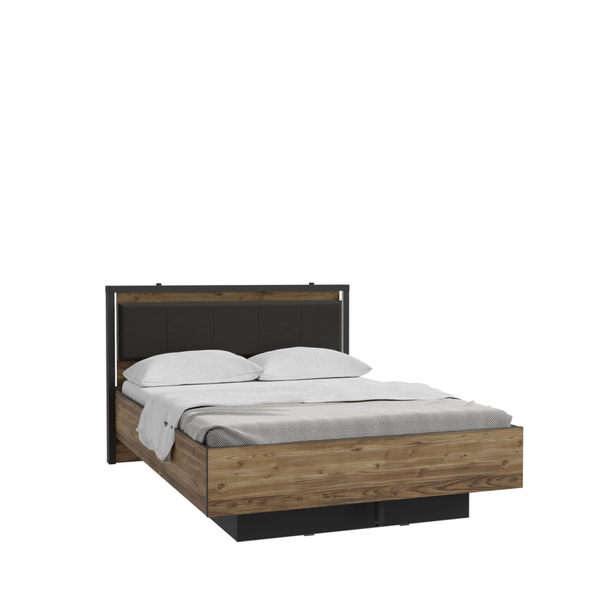 Dobbeltseng med opbevaringsplads OREN 140x200 cm brun/sort