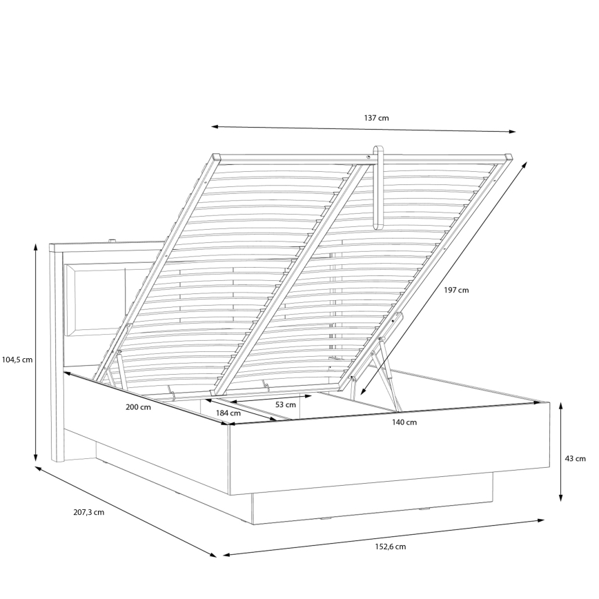 Dobbeltseng med opbevaringsplads OREN 140x200 cm brun/sort