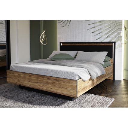 Dobbeltseng med opbevaringsplads OREN 160x200 cm brun/sort