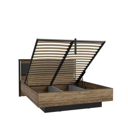 Dobbeltseng med opbevaringsplads OREN 160x200 cm brun/sort