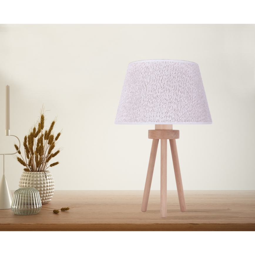 Duolla - Bordlampe BOUCLE 1xE27/15W/230V diameter 28 cm hvid/træ