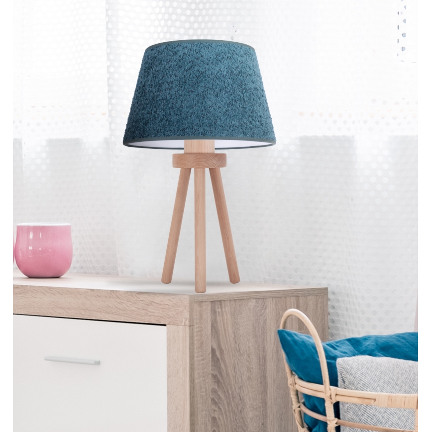 Duolla - Bordlampe BOUCLE 1xE27/15W/230V diameter 28 cm turkis/træ