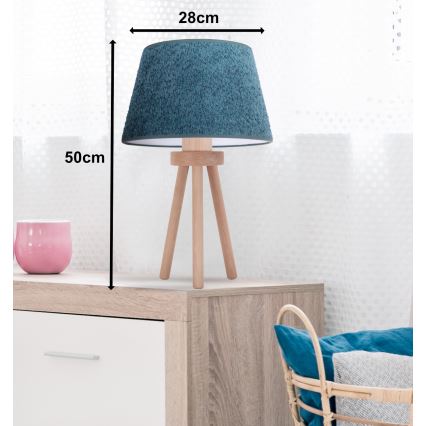 Duolla - Bordlampe BOUCLE 1xE27/15W/230V diameter 28 cm turkis/træ