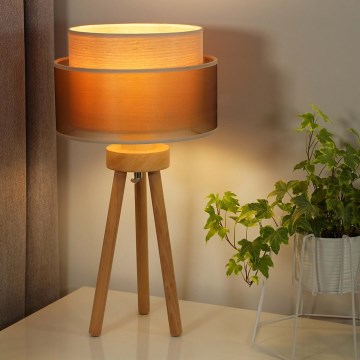 Duolla - Bordlampe WOOD BOHO 1xE27/15W/230V diameter 25 cm kobber/brun/beige
