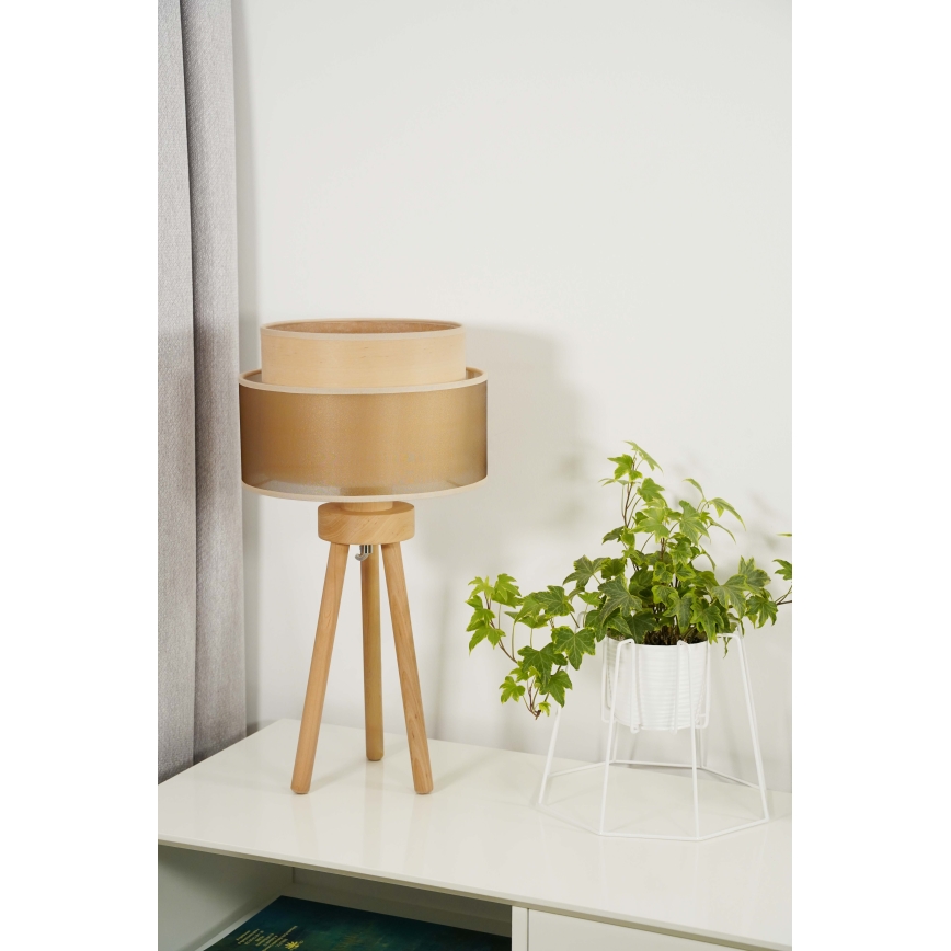 Duolla - Bordlampe WOOD BOHO 1xE27/15W/230V diameter 25 cm kobber/brun/beige