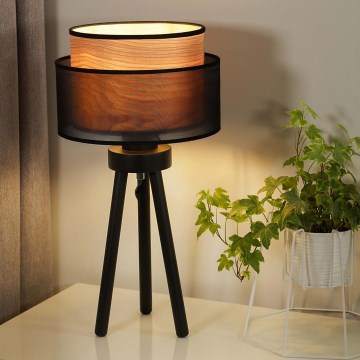 Duolla - Bordlampe WOOD BOHO 1xE27/15W/230V diameter 25 cm sort/beige