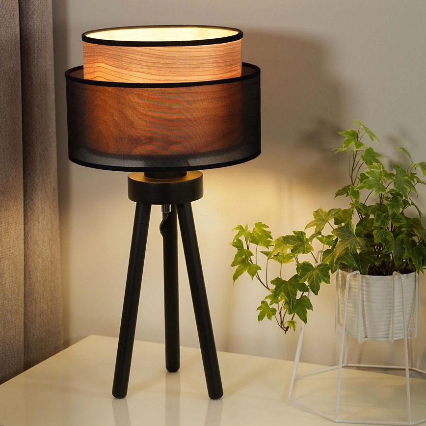 Duolla - Bordlampe WOOD BOHO 1xE27/15W/230V diameter 25 cm sort/beige