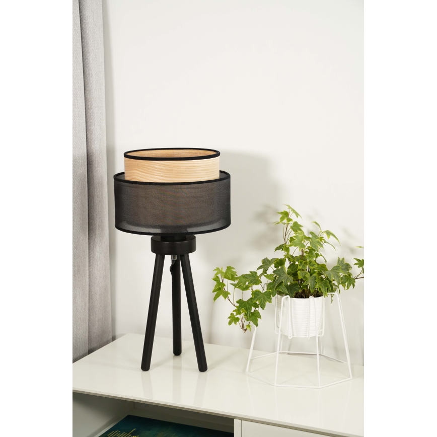 Duolla - Bordlampe WOOD BOHO 1xE27/15W/230V diameter 25 cm sort/beige