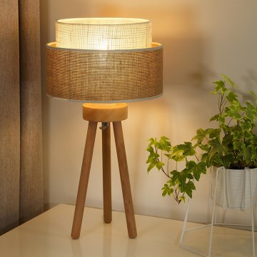Duolla - Bordlampe YUTE BOHO 1xE27/15W/230V diameter 25 cm brun/cremefarvet