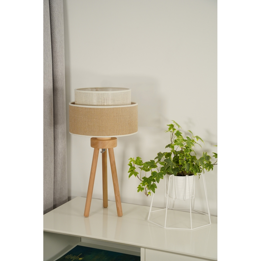 Duolla - Bordlampe YUTE BOHO 1xE27/15W/230V diameter 25 cm brun/cremefarvet