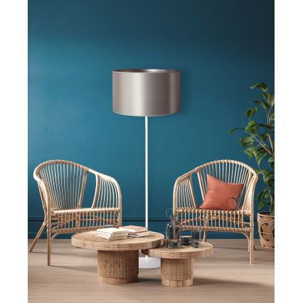 Duolla - Gulvlampe CANNES 1xE27/15W/230V diameter 45 cm sølvfarvet/hvid
