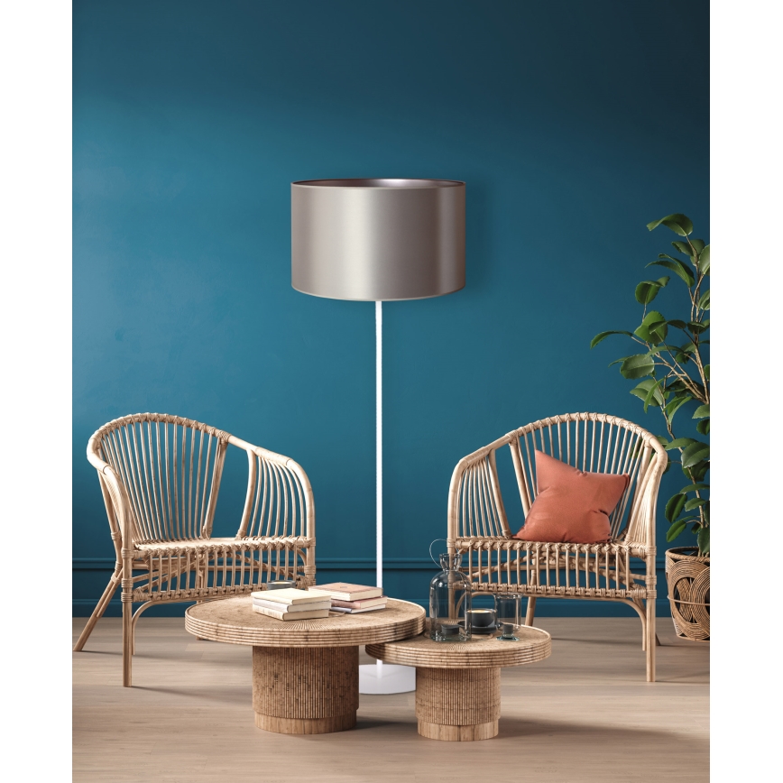 Duolla - Gulvlampe CANNES 1xE27/15W/230V diameter 45 cm sølvfarvet/hvid