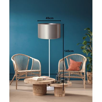 Duolla - Gulvlampe CANNES 1xE27/15W/230V diameter 45 cm sølvfarvet/hvid