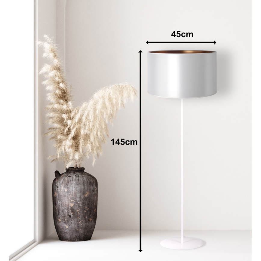 Duolla - Gulvlampe CANNES 1xE27/15W/230V diameter 45 cm sølvfarvet/kobber/hvid