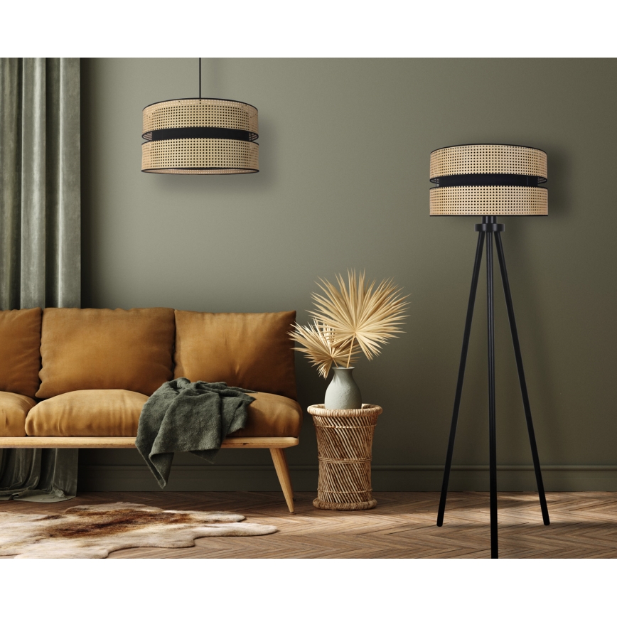 Duolla - Gulvlampe DUO 1xE27/15W/230V diameter 40 cm Rattan/sort