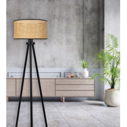 Duolla - Gulvlampe ROLLER 1xE27/15W/230V diameter 45 cm Rattan/sort
