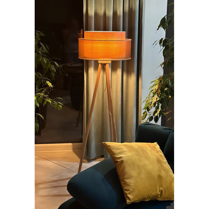 Duolla - Gulvlampe WOOD BOHO 1xE27/15W/230V diameter 45 cm kobber/brun/beige