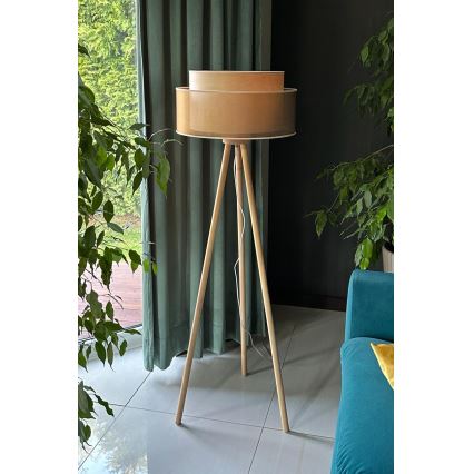 Duolla - Gulvlampe WOOD BOHO 1xE27/15W/230V diameter 45 cm kobber/brun/beige
