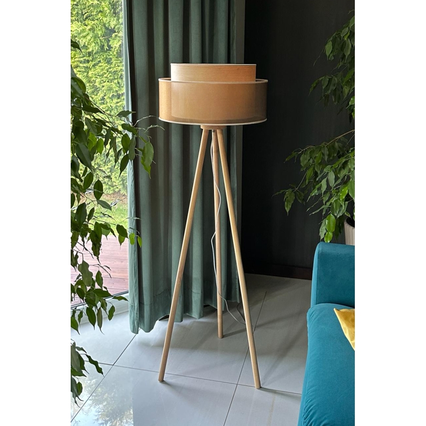 Duolla - Gulvlampe WOOD BOHO 1xE27/15W/230V diameter 45 cm kobber/brun/beige