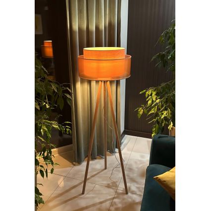 Duolla - Gulvlampe WOOD BOHO 1xE27/15W/230V diameter 45 cm kobber/brun/beige