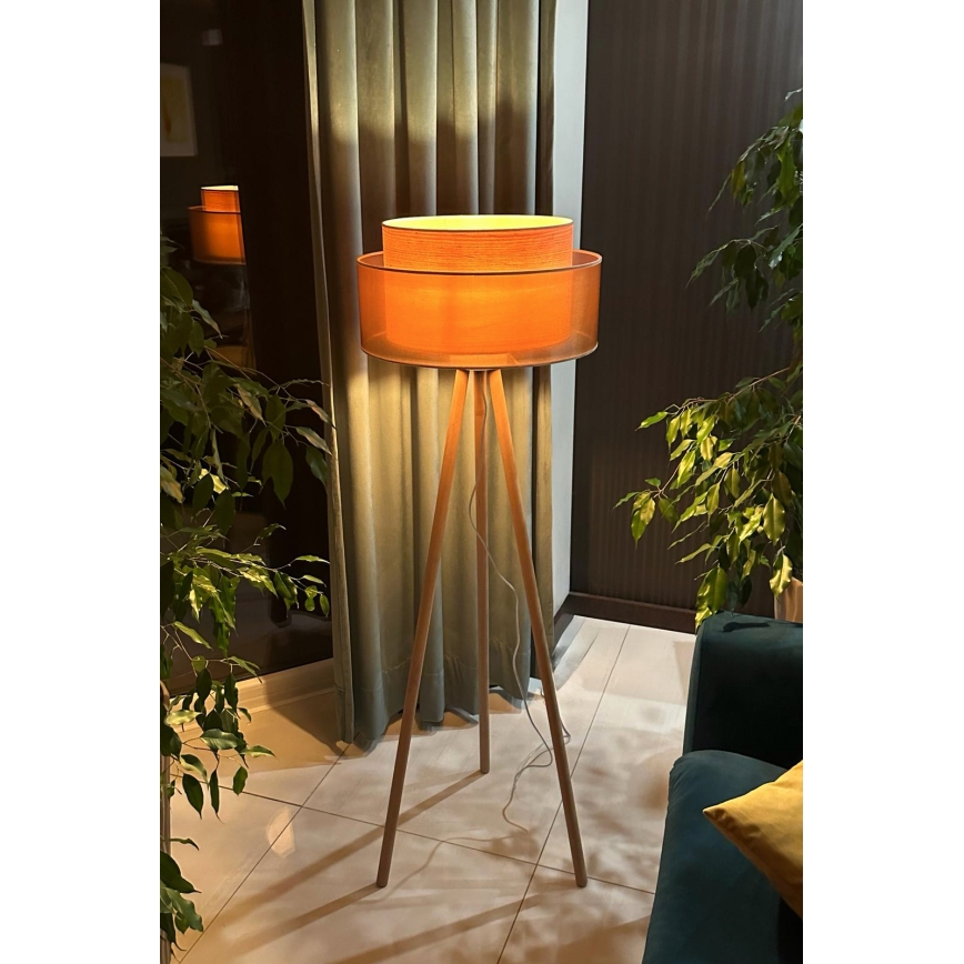 Duolla - Gulvlampe WOOD BOHO 1xE27/15W/230V diameter 45 cm kobber/brun/beige