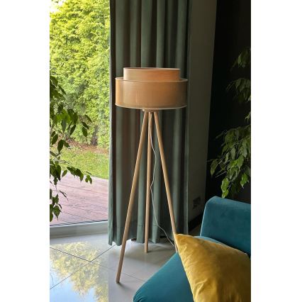 Duolla - Gulvlampe WOOD BOHO 1xE27/15W/230V diameter 45 cm kobber/brun/beige