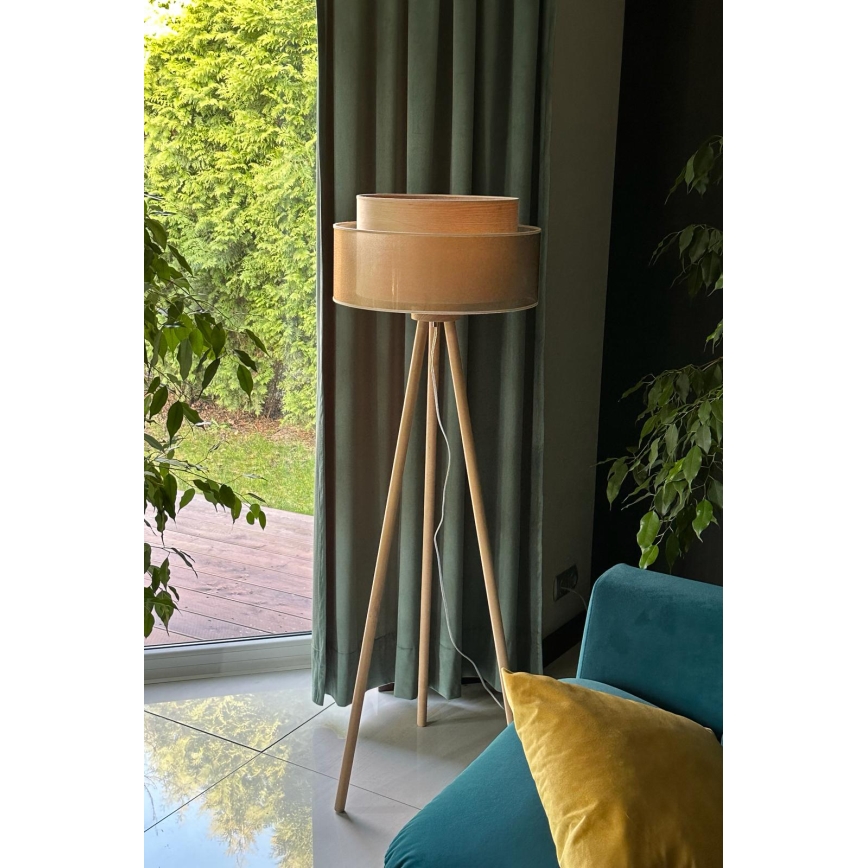 Duolla - Gulvlampe WOOD BOHO 1xE27/15W/230V diameter 45 cm kobber/brun/beige