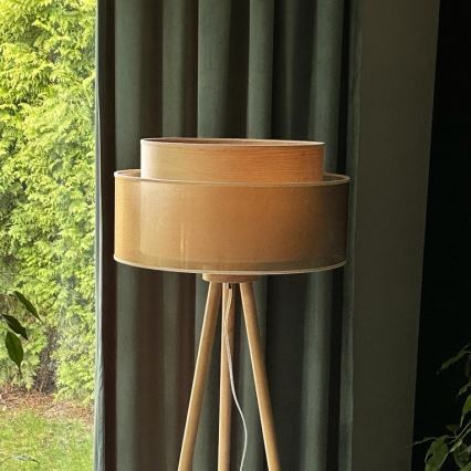 Duolla - Gulvlampe WOOD BOHO 1xE27/15W/230V diameter 45 cm kobber/brun/beige