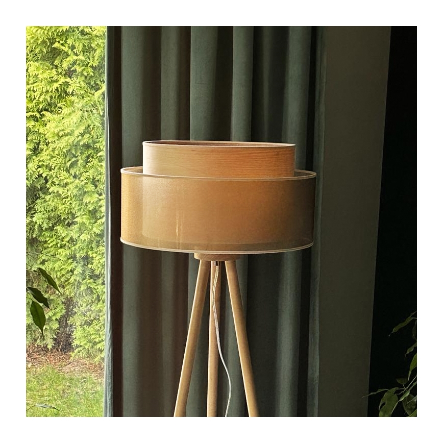 Duolla - Gulvlampe WOOD BOHO 1xE27/15W/230V diameter 45 cm kobber/brun/beige