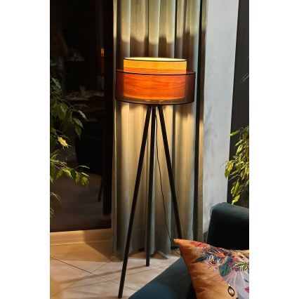 Duolla - Gulvlampe WOOD BOHO 1xE27/15W/230V diameter 45 cm sort/beige