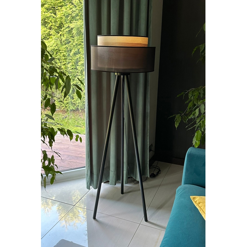 Duolla - Gulvlampe WOOD BOHO 1xE27/15W/230V diameter 45 cm sort/beige