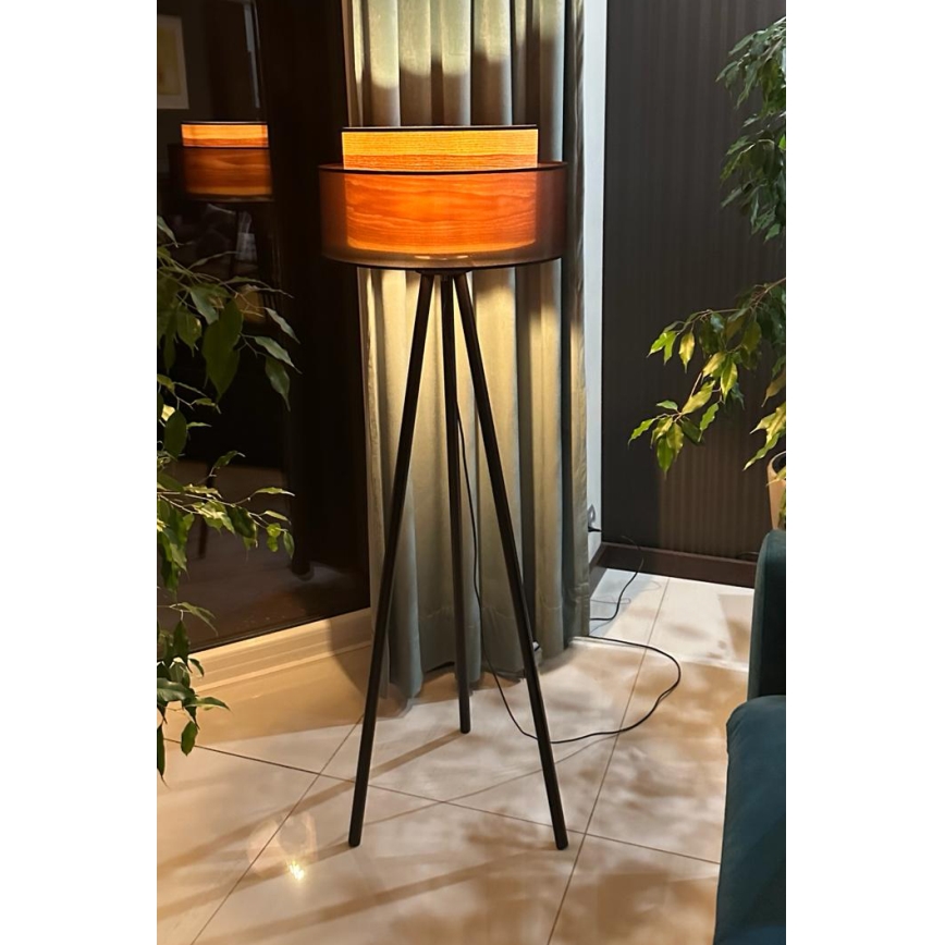 Duolla - Gulvlampe WOOD BOHO 1xE27/15W/230V diameter 45 cm sort/beige