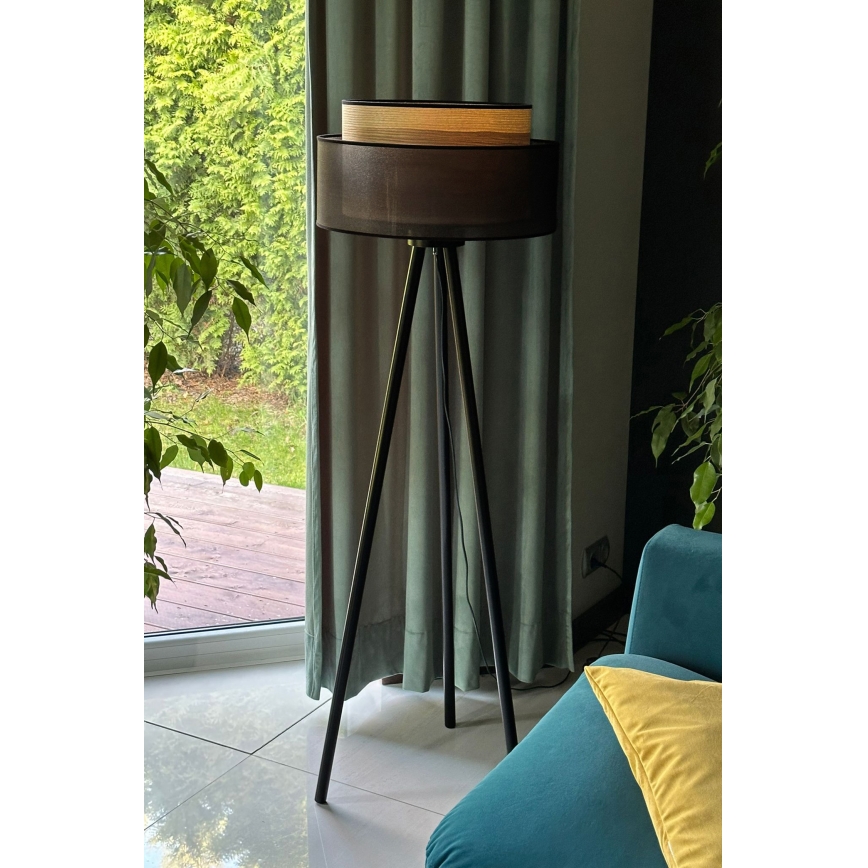 Duolla - Gulvlampe WOOD BOHO 1xE27/15W/230V diameter 45 cm sort/beige