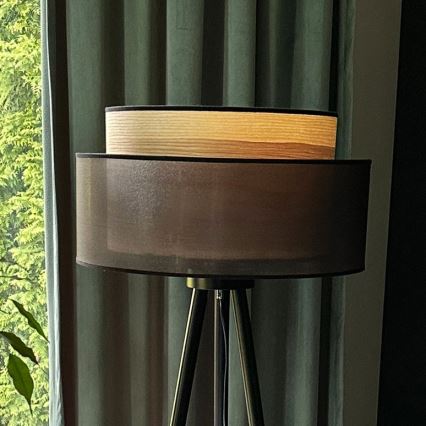 Duolla - Gulvlampe WOOD BOHO 1xE27/15W/230V diameter 45 cm sort/beige
