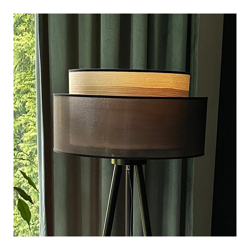 Duolla - Gulvlampe WOOD BOHO 1xE27/15W/230V diameter 45 cm sort/beige
