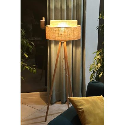 Duolla - Gulvlampe YUTE BOHO 1xE27/15W/230V diameter 45 cm brun/cremefarvet