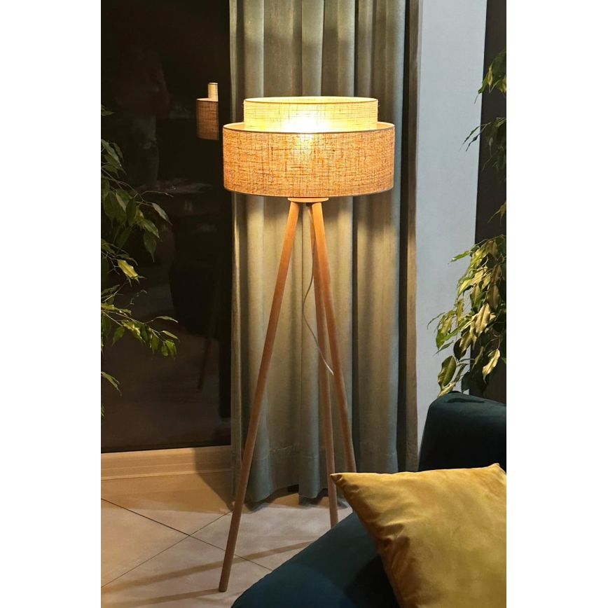 Duolla - Gulvlampe YUTE BOHO 1xE27/15W/230V diameter 45 cm brun/cremefarvet