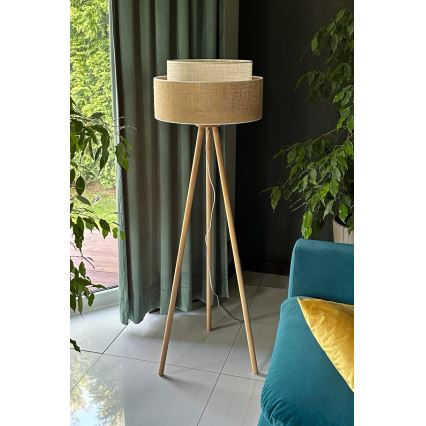 Duolla - Gulvlampe YUTE BOHO 1xE27/15W/230V diameter 45 cm brun/cremefarvet