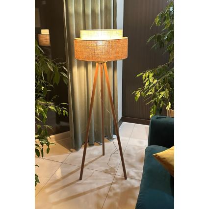 Duolla - Gulvlampe YUTE BOHO 1xE27/15W/230V diameter 45 cm brun/cremefarvet