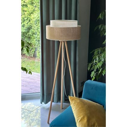Duolla - Gulvlampe YUTE BOHO 1xE27/15W/230V diameter 45 cm brun/cremefarvet