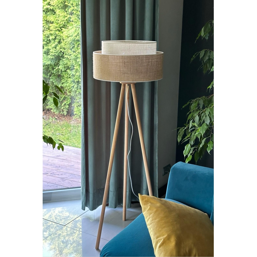 Duolla - Gulvlampe YUTE BOHO 1xE27/15W/230V diameter 45 cm brun/cremefarvet