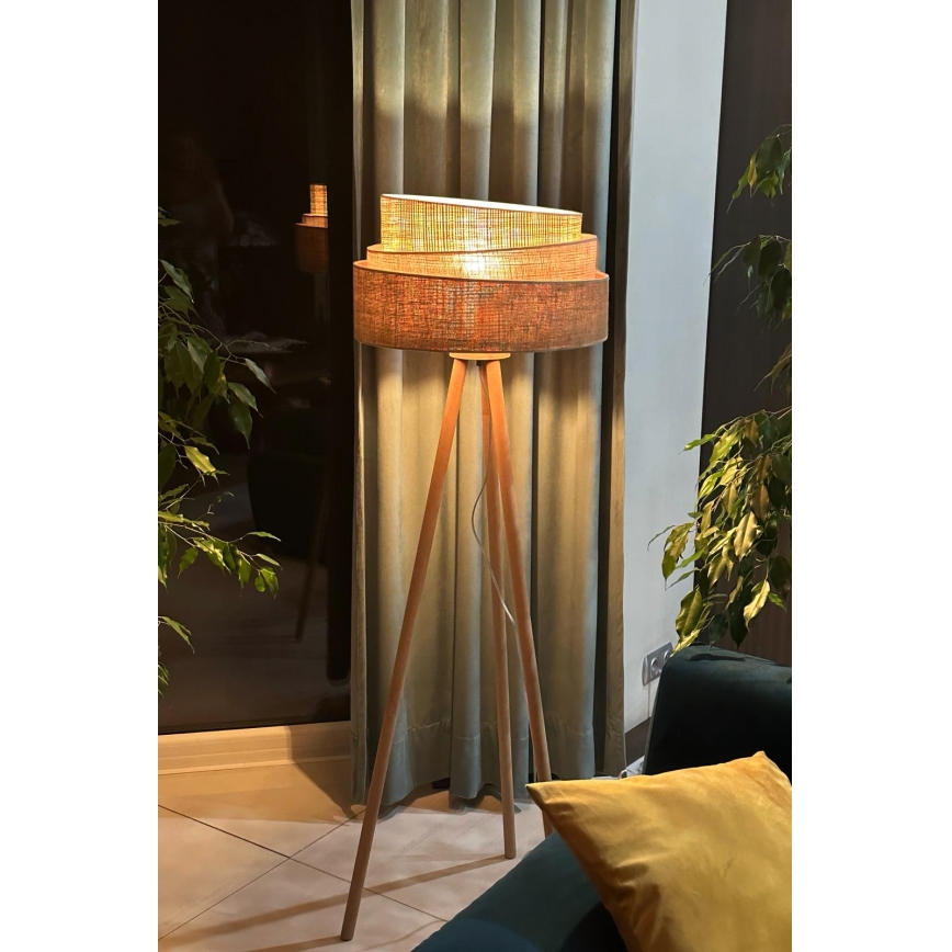 Duolla - Gulvlampe YUTE TRIO 1xE27/15W/230V diameter 45 cm brun/grå/beige