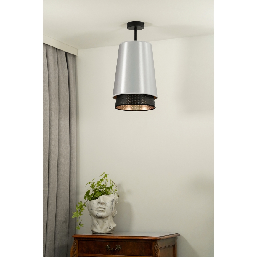 Duolla - Loftlampe BELL SHINY 1xE27/15W/230V diameter 25 cm sølvfarvet/sort