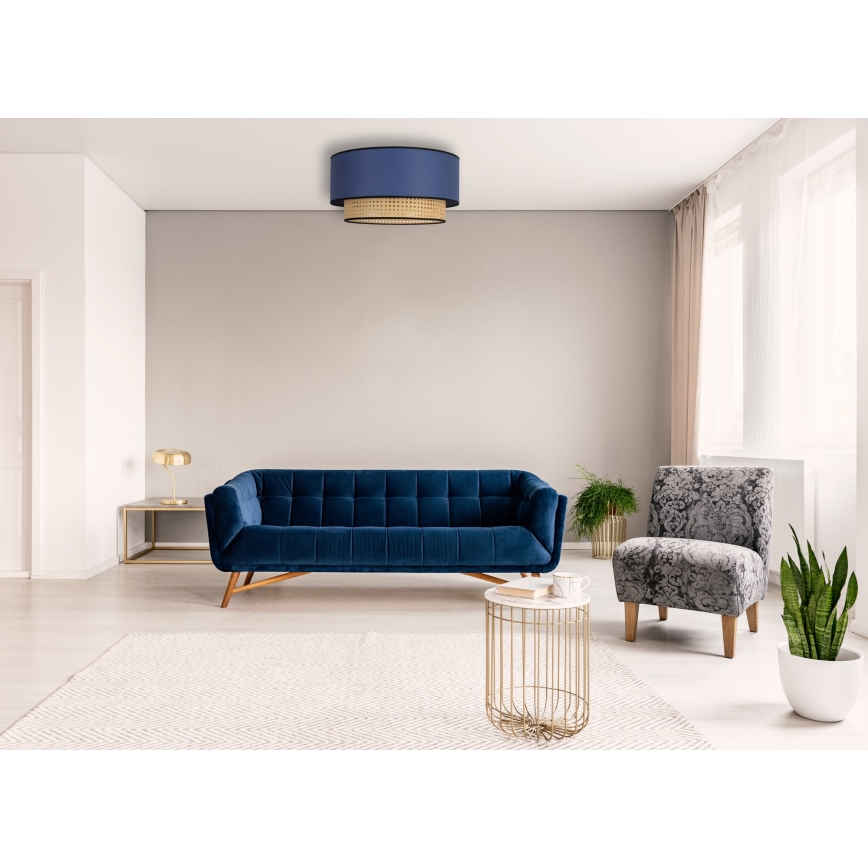Duolla - Loftlampe BOHO 1xE27/15W/230V diameter 45 cm blå/Rattan