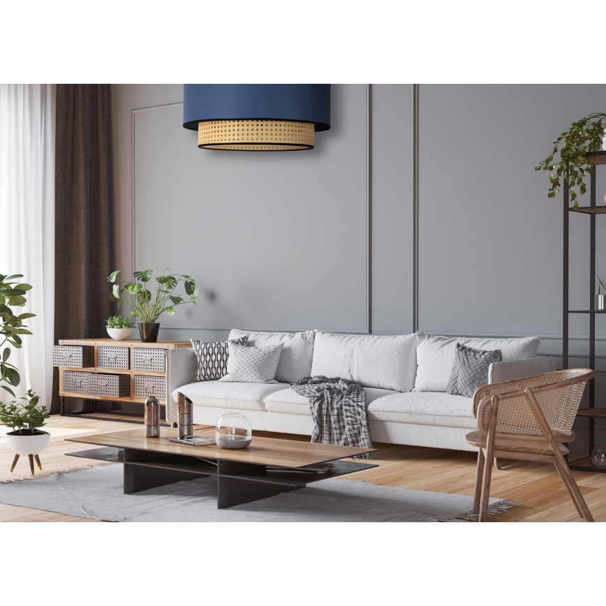 Duolla - Loftlampe BOHO 1xE27/15W/230V diameter 45 cm blå/Rattan